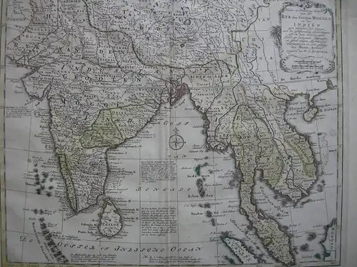 Reich Großer Mogul Indien Indonesien kolor Orig Kupferstichkarte 1780 Bowen
