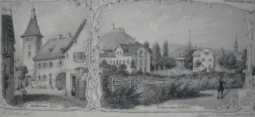 Weinheim Sammelblatt Ansicht 13 Detailanischten Orig Stahlstich Poppel 1840
