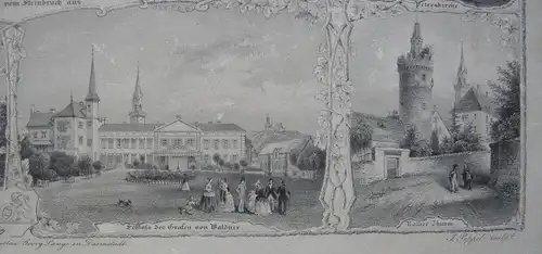 Weinheim Sammelblatt Ansicht 13 Detailanischten Orig Stahlstich Poppel 1840