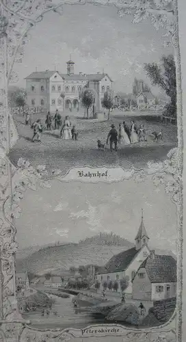 Weinheim Sammelblatt Ansicht 13 Detailanischten Orig Stahlstich Poppel 1840