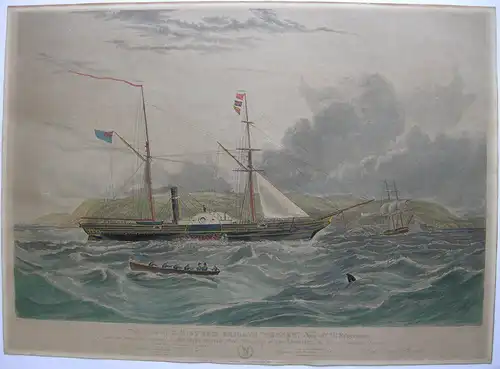 Steam Frigate Geyser Mount Edgecombe South Africa Orig Farblithografie 1856
