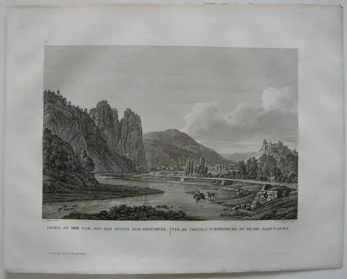 Rheingrafenstein Ebernburg Orig Kupferstich J. Roux 1822 Rheinland Pfalz