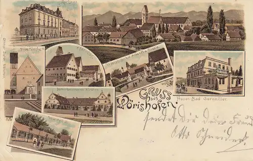 AK Bad Wörishofen Pfarrkirche Kloster Frauen-Bad Rössle Litho gel 1898