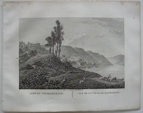 Ansicht von Bacherach Rhein Orig Kupferstich J. Roux 1822 Rheinland-Pfalz