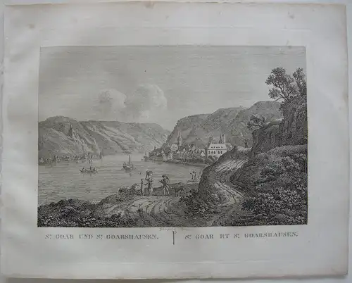 St. Goar St. Goarshausen Rhein Orig Kupferstich J. Roux 1822 Rheinland Pfalz