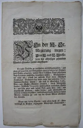 Circular k k. Österreich Verbotene Glückspiele Überwachung Wien 1737