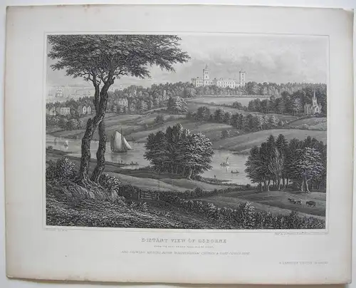 Isle of Wight Great Britain Distant view Osborne Copper engraving Brannon 1849