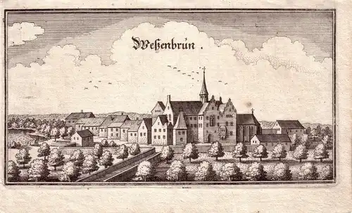 Wessobrunn Oberbayern Weilheim  Gesamtansicht  Orig Kupferstich Merian 1644