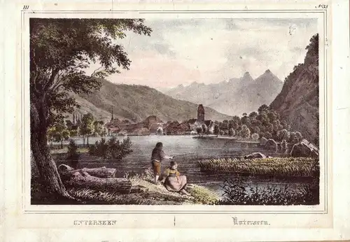 Unterseen Schweiz Bern Interlaken-Oberhasli Farblithografie 1835 Weibel-Comtesse