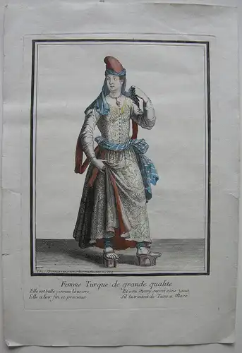 Hochrangige Türkin Osmanen Kostüm altkolor. Orig. Kupferstich bei Bonnart 1700