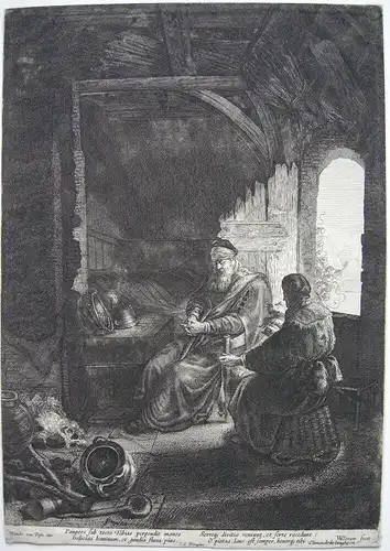 Willem v.d. Leeuw (11603-1665) Tobit u sein Weib Orig Radierung Rembrandt 1630
