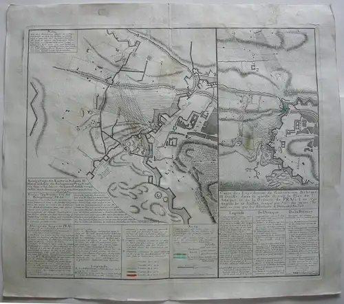 Böhmen Belagerung Prag 1742 Erbfolgekrieg Orig. Kupferstichkarte Homann 1743
