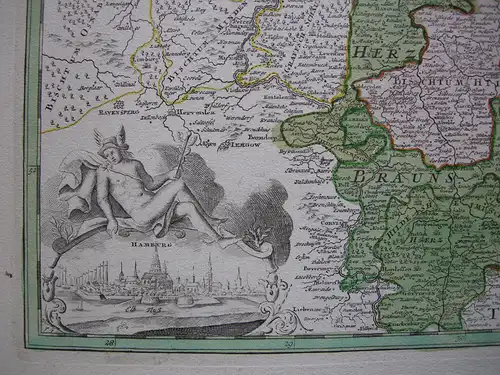 Niedersachsen Hamburg Braunschweig kolor Orig Kupferstichkarte Homann 1720