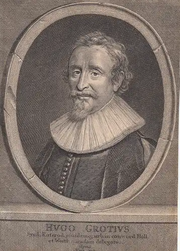 Hugo Grotius (1583-1645) Portrait Hüftbild Orig Kupferstich Litchtenberger 1700