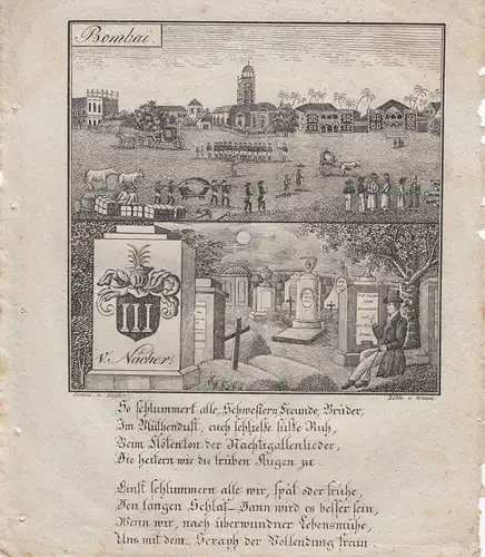 Bombay Mumbay Indien India Orig. Lithografie Walde 1830 Zittauisches Tagebuch