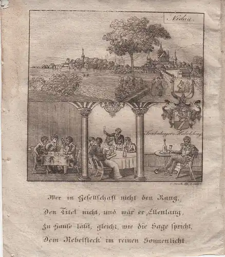 Nidau Bern Schweiz Orig. Kupferstich 1830 Zittauisches Tagebuch
