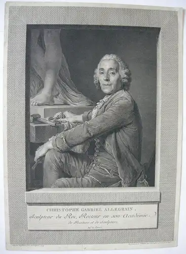 Portrait Christophe Gabriel Allegrain (1710-1785) französ. Bildhauer Kupferstich