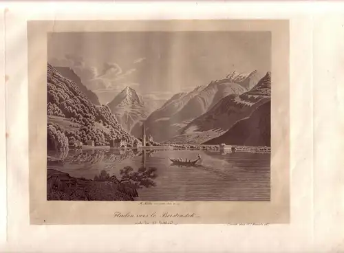 Pälin Fluelen Schweiz Gotthard Uri Aquatinta 1830 Vierwaldstättersee