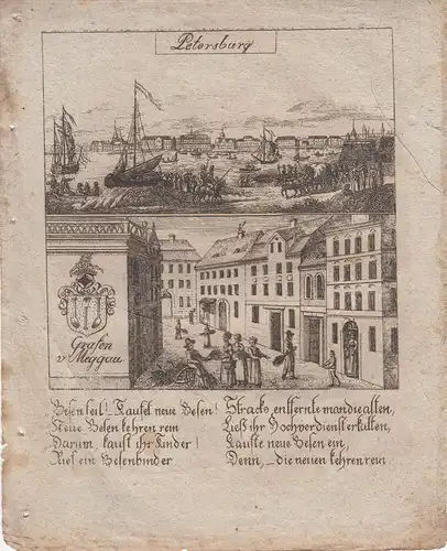 St Petersburg Russland Wappen Meggau Orig Kupferstich 1830 Zittauisches Tagebuch