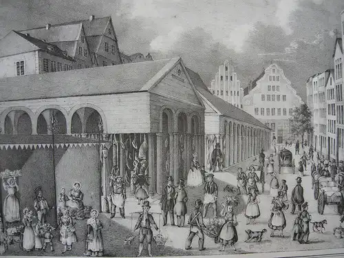 Hamburg Hopfenmarkt vor dem Brande 1842 Orig Lithografie 1850