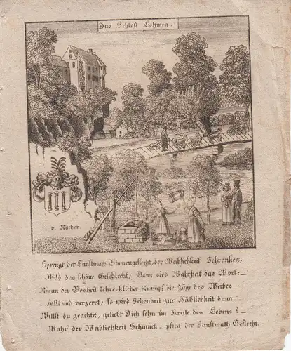 Schloss Lohmen Sachsen Wehlen Orig Kupferstich 1830 Zittauisches Tagebuch