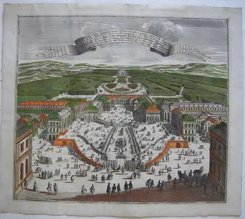Versailles Chateau de Plaisance prächtiger kol Orig Kupferstich Seutter 1730