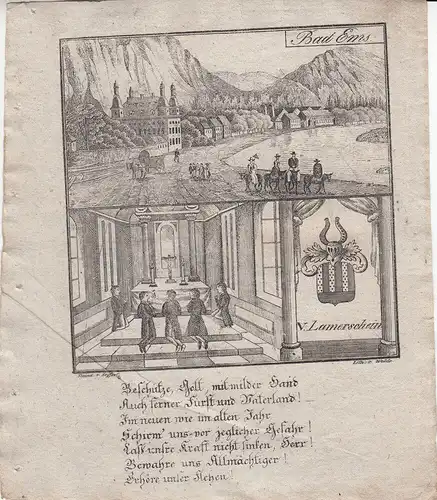 Bad Ems Rheinland Pfalz Orig. Lithografie Walde 1830 Zittauisches Tagebuch