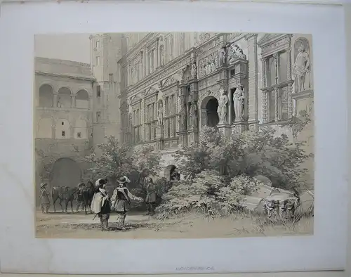 Heidelberg Rittersaal Schloss Orig Lithografie Tonplatte 1850