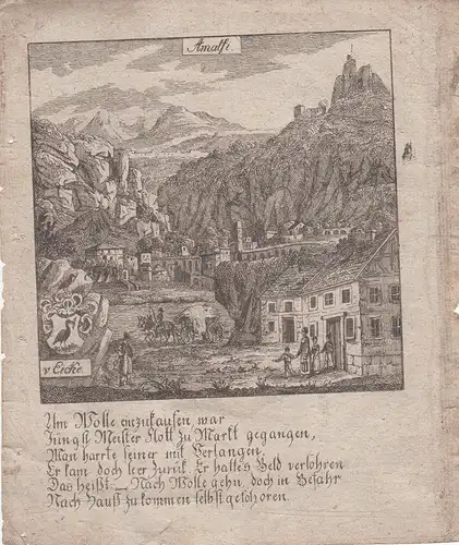 Amalfi Salerno Italien Italia Orig Kupferstich 1830 Zittauisches Tagebuch