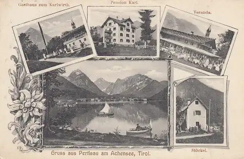 AK Pertisau Achensee Tirol Österreich Gasthaus Karlwirth Stöckel gel 1908