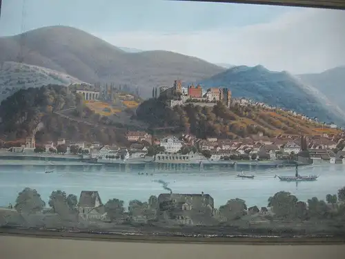 Heidelberg Panorama-Ansicht Orig Farblithografie 1850 Baden Württemberg