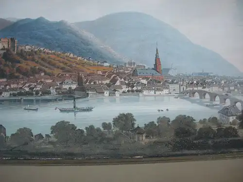 Heidelberg Panorama-Ansicht Orig Farblithografie 1850 Baden Württemberg