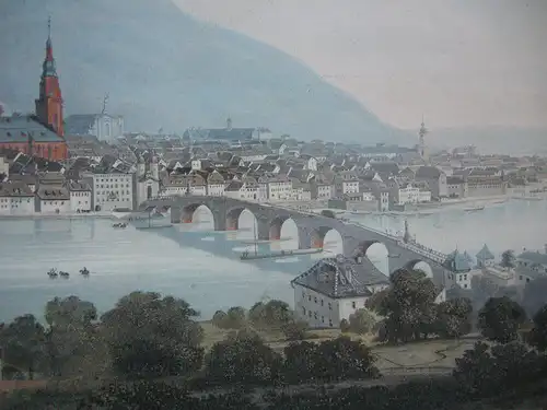 Heidelberg Panorama-Ansicht Orig Farblithografie 1850 Baden Württemberg