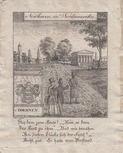 Newhaven America USA Orig Lithografie Walde 1830 Zittauisches Tagebuch