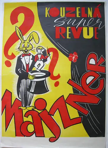 Kouzelná Zauber Revue Zauberer Majzner lithografiertes Orig Plakat 1955
