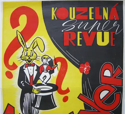 Kouzelná Zauber Revue Zauberer Majzner lithografiertes Orig Plakat 1955