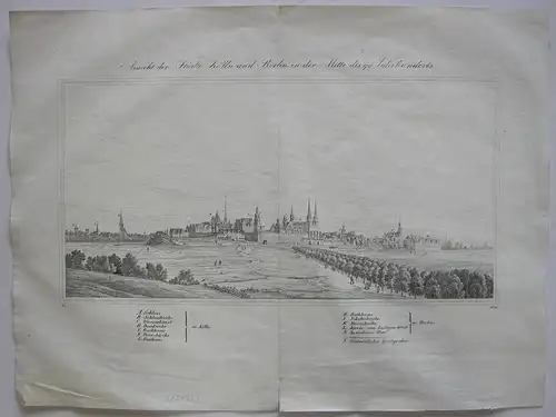 Berlin Kölln Ansicht Mitte 17. Jahrhundert Orig Federrlithografie 1840