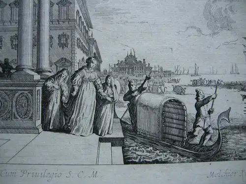 Melchior Küsel (1626-1683) Venedig Edeldamen vor Gondel Radierung 1671