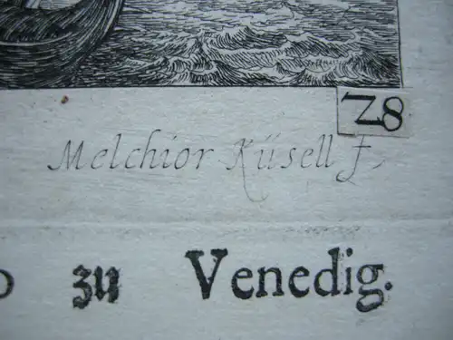Melchior Küsel (1626-1683) Venedig Edeldamen vor Gondel Radierung 1671