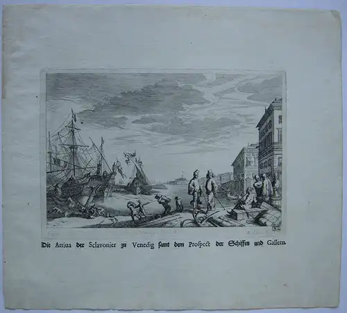 Melchior Küsel (1626-1683) Venedig Ankunft Sclavonier Galeeren Radierung 1671