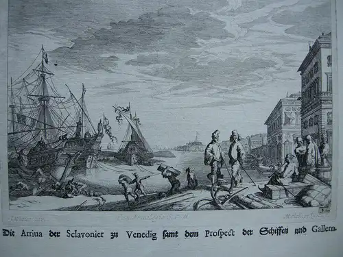 Melchior Küsel (1626-1683) Venedig Ankunft Sclavonier Galeeren Radierung 1671