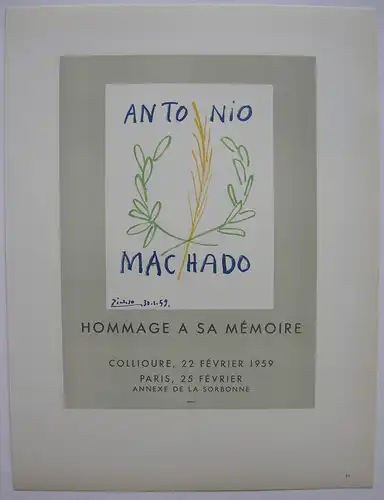Pablo Picasso Hommage a Machado 1955 Orig Lithografie Maitres de l'Ecole 1959