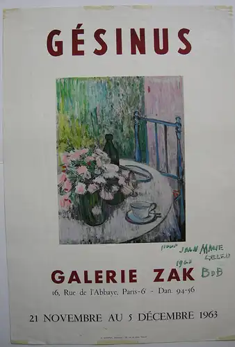 Bob Gesinus Orig Plakat Galerie ZAK Paris 1963 Widmung Dedicace