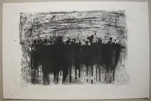 Oskar Koller Menschengruppe Orig Lithographie signiert 1963 schwarz weiß 24/25