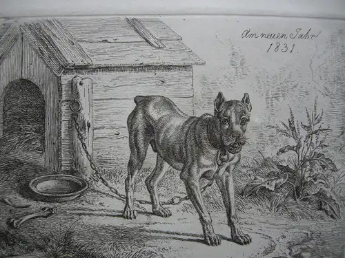Johann Adam Klein (1792-1875) Am Neuen Jahr Kettenhund Orig Radierung 1831