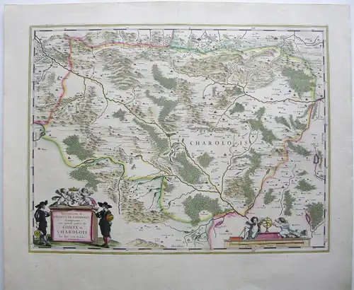 Bourgogne Saône-et-Loire Frankreich France kolor Kupferstichkarte Bleau 1640