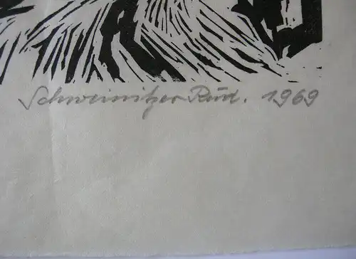 Rudolf Schweinitzer (1923-2012) Gmund am Tegernsee Orig Holzschnitt 1969 sign
