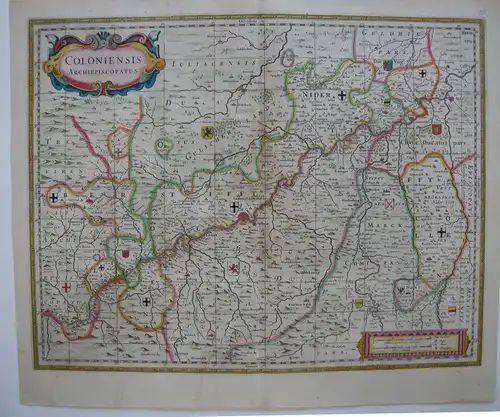 Erzbistum Köln altkolor Orig Kupferstichkarte Blaeu 1662 Nordrhein Westfalen