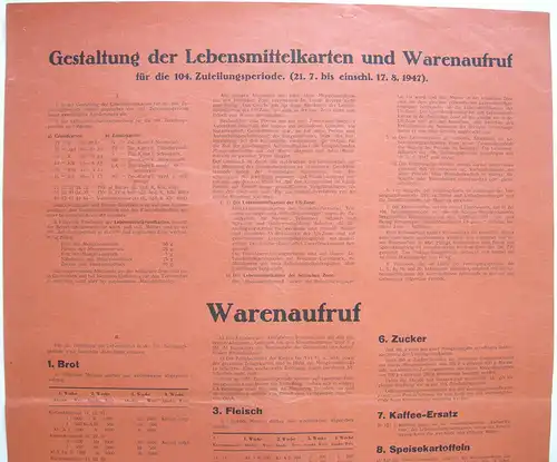 Anschlag Gestaltung Lebensmittelkarten Warenaufruf 1947