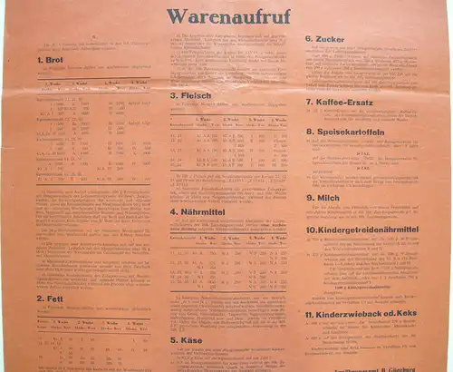 Anschlag Gestaltung Lebensmittelkarten Warenaufruf 1947